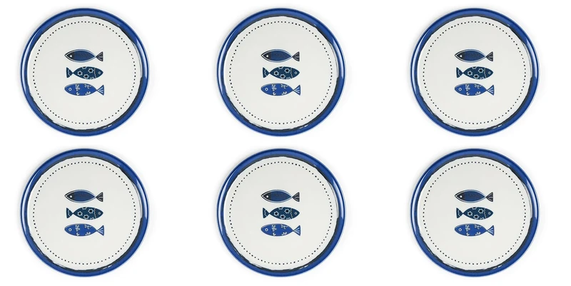 Excelsa Ocean Set of 6 Porcelain Pizza Plates, Diameter 31.5 cm