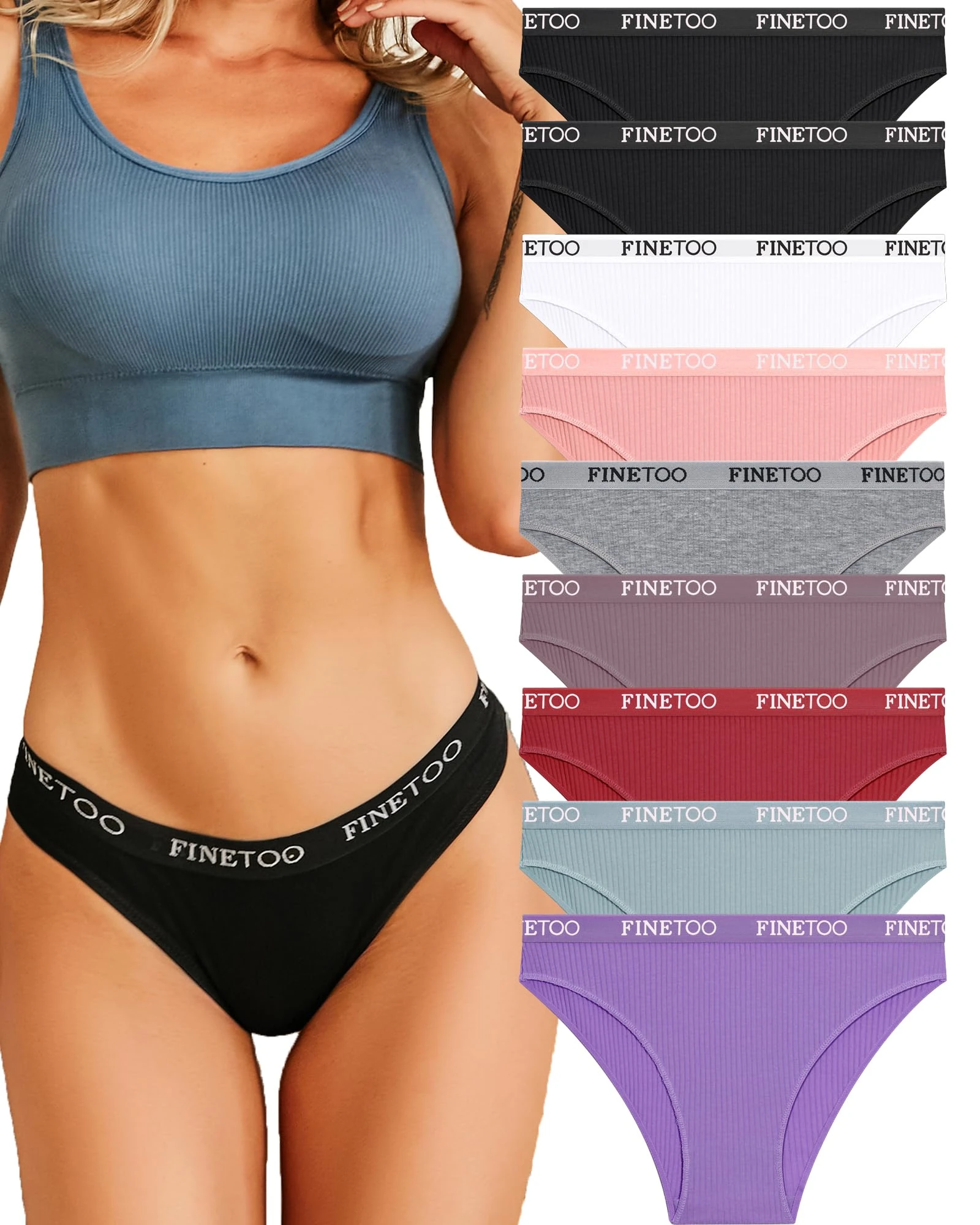 FINETOO Pack of 9 Briefs Women's Cotton Underwear Women Set Colourful Briefs Sport Hipster Fashion Panties Underpants Multicolour Underwear Women Multipack S-XL