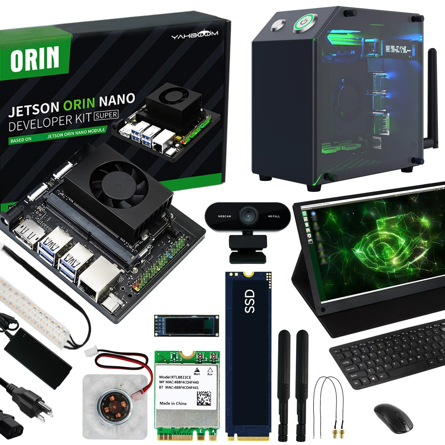 Yahboom Jetson Orin Nano SUPER 4GB Development Kit AI Robots,UHD 15.6in Touch Screen + Jetson Case + USB Camera + Wireless Keyboard and Mouse (Orin Nano 4GB ULT Kit)