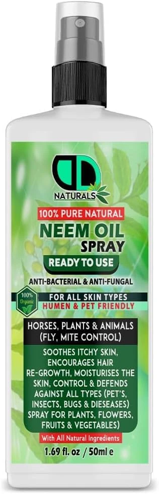 DD Organic Neem Oil A Natural Garden Bug Spray for Plants & Horses.- Insect Repellent & Bug Repellent for House, Skin Care, Hair Growht (50ML Spray)