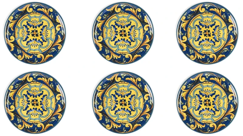 Excelsa Trinacria Set of 6 Porcelain Pizza Plates, Diameter 31.5 cm