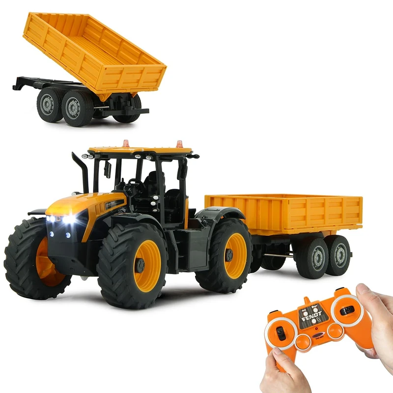 JAMARA JCB Fastrac Tractor with Tipping Trailer 1:24 2.4GHz - 2 Wheel Drive, Profiled Rubber Tyres, LED Light, Agriculture