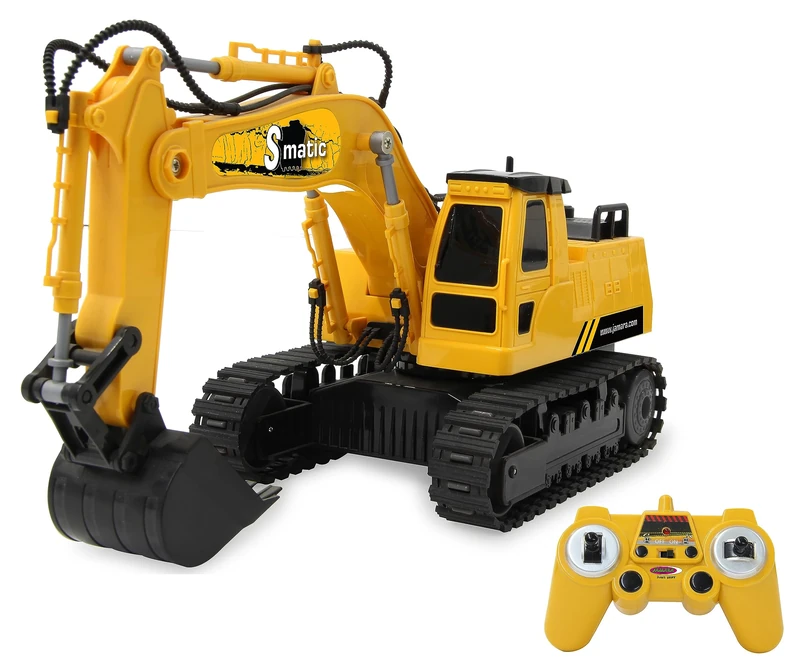 JAMARA S-Matic Excavator 2.4GHz Crawler Drive, 360° Tower Rotation, Loading/Unloading, Yellow