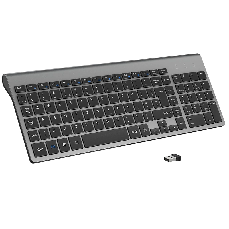 cimetech 2.4GHz Wireless Ergonomic Keyboard with Number Pad - Gray