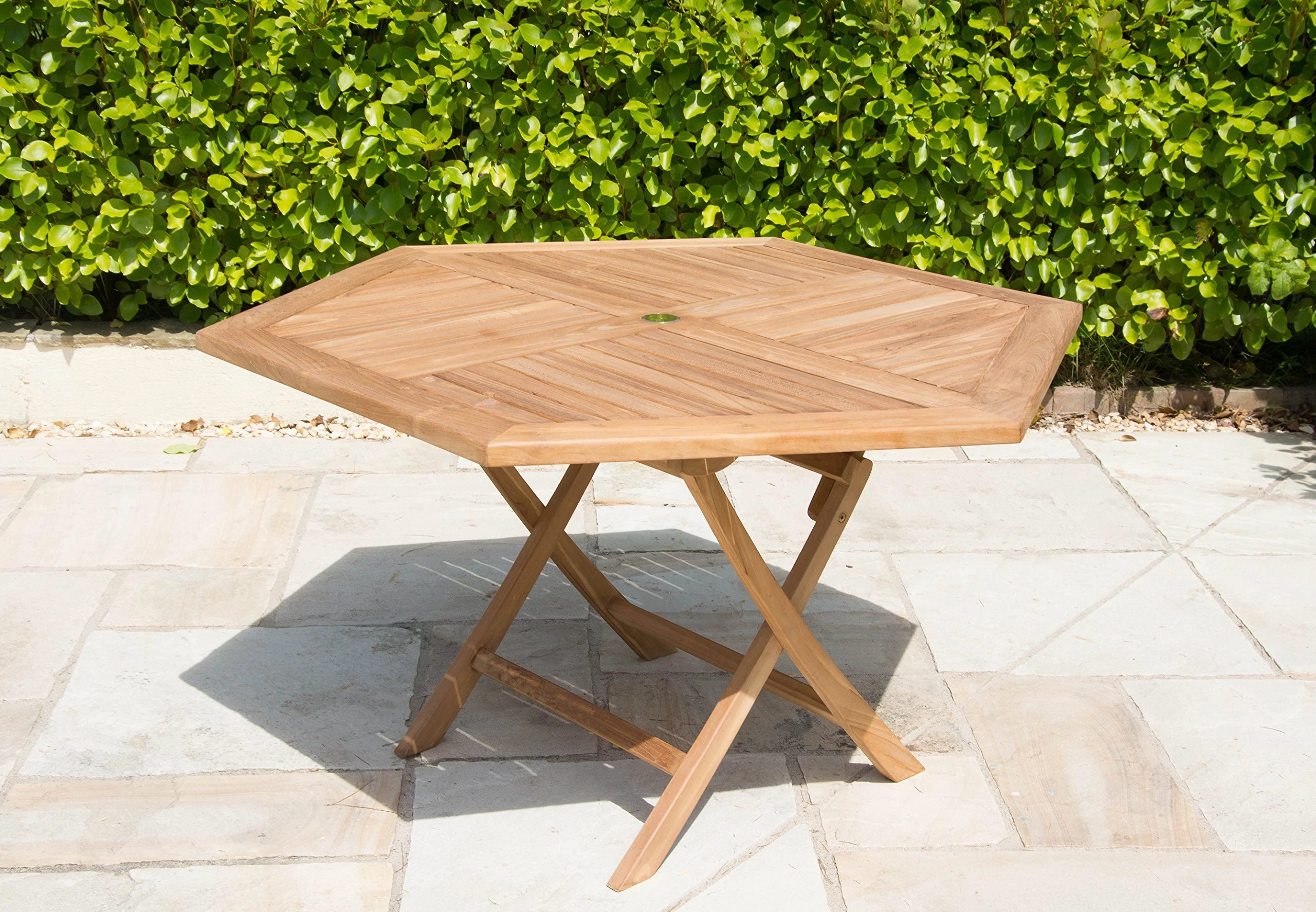 Sustainable Furniture UK Ltd - 1.2m Teak Hexagonal Folding Table | Grade A Teak | Foldable
