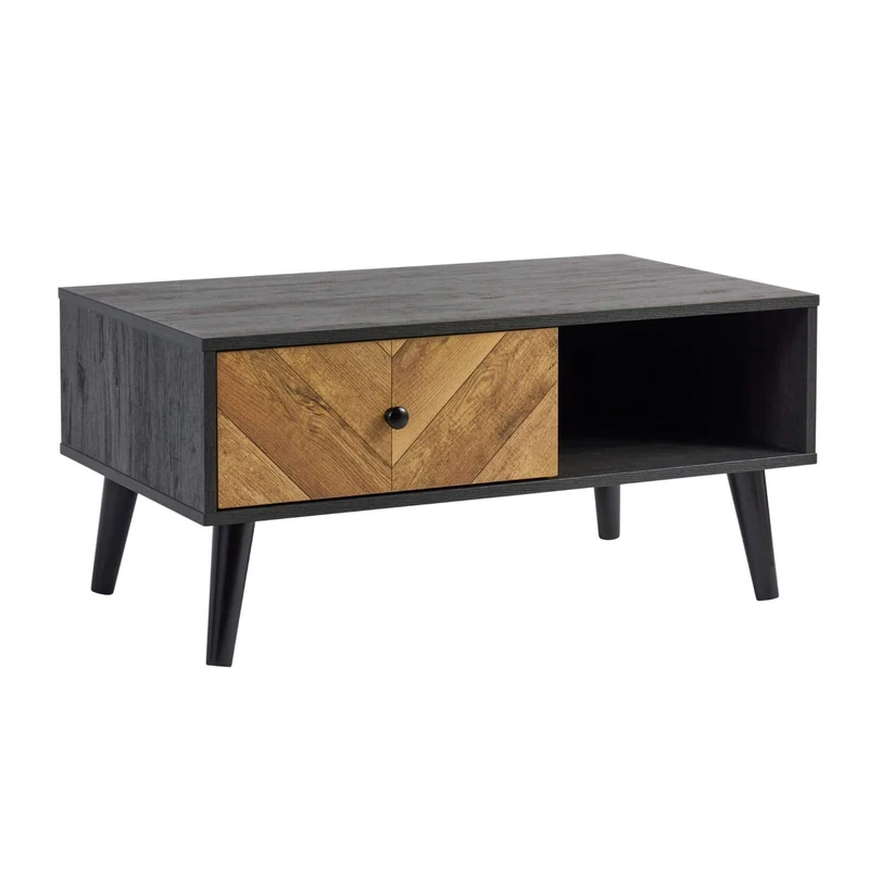 Home Source Coffee Table, 1 Drawer Storage, Natural Wood Effect Finish, 85cm