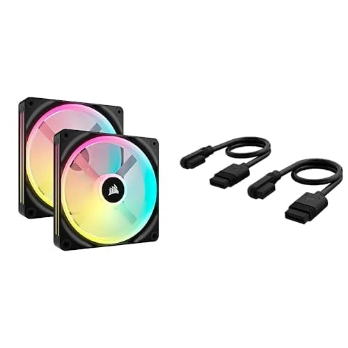 CORSAIR iCUE LINK QX140 RGB Starter Kit Bundle - Two 140mm Magnetic Dome RGB Fans - iCUE LINK System Hub - iCUE LINK Slim 200mm Straight/Slim 90° Cables - Black
