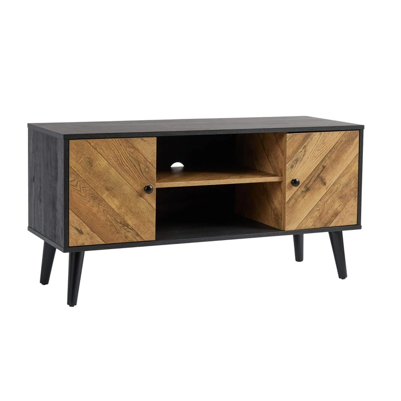 Home Source Dallas TV Stand 2 Door Open Storage Media Shelves Entertainment Sideboard Home Living Furniture, Black