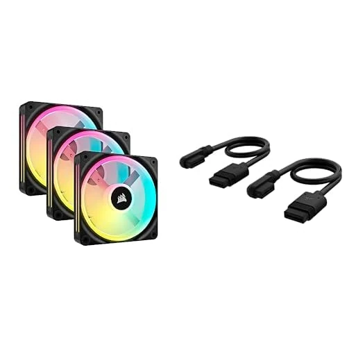 CORSAIR iCUE LINK QX120 RGB Starter Kit Bundle - Three 120mm Magnetic Dome RGB Fans - iCUE LINK System Hub - iCUE LINK Slim 200mm Straight/Slim 90° Cables - Black