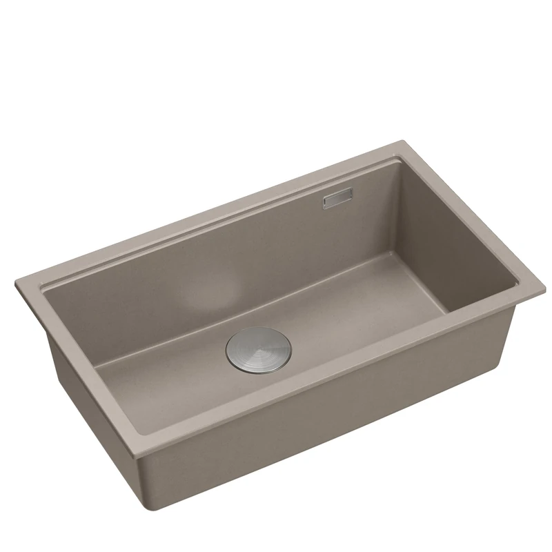 QUADRON Logan 110 Single Bowl Kitchen Sink Granite Sink Undermount from 80 cm Soft Taupe & Steel Size 70 x 37 x 23.5 cm