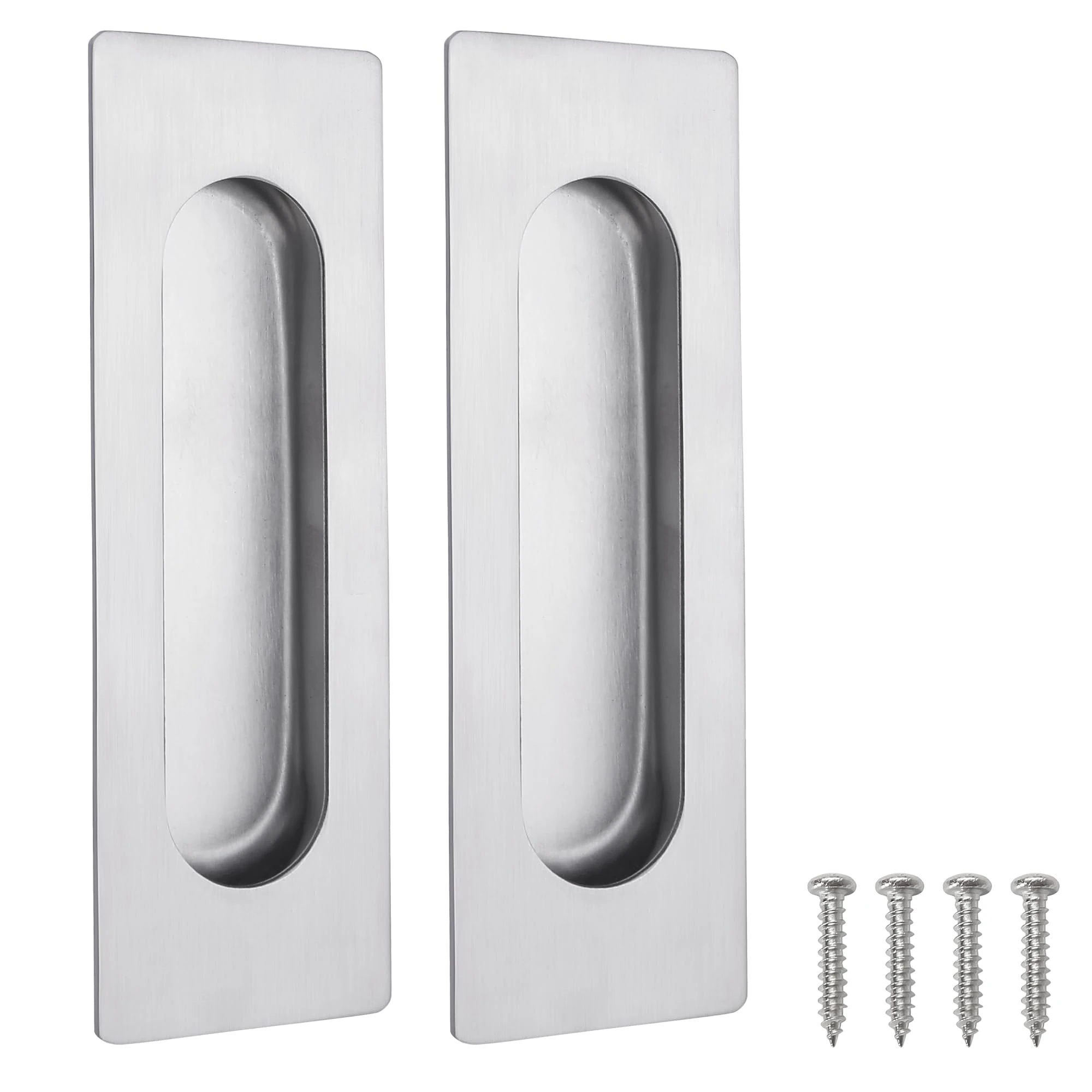 Malimali 120mm Sliding Door Handles - Recessed Finger Flush Pulls for Kitchen Cabinet Closet Stainless Steel Rectangular Door Pulls - Cupboard Hardware (Brushed Steel, 2 Pack)