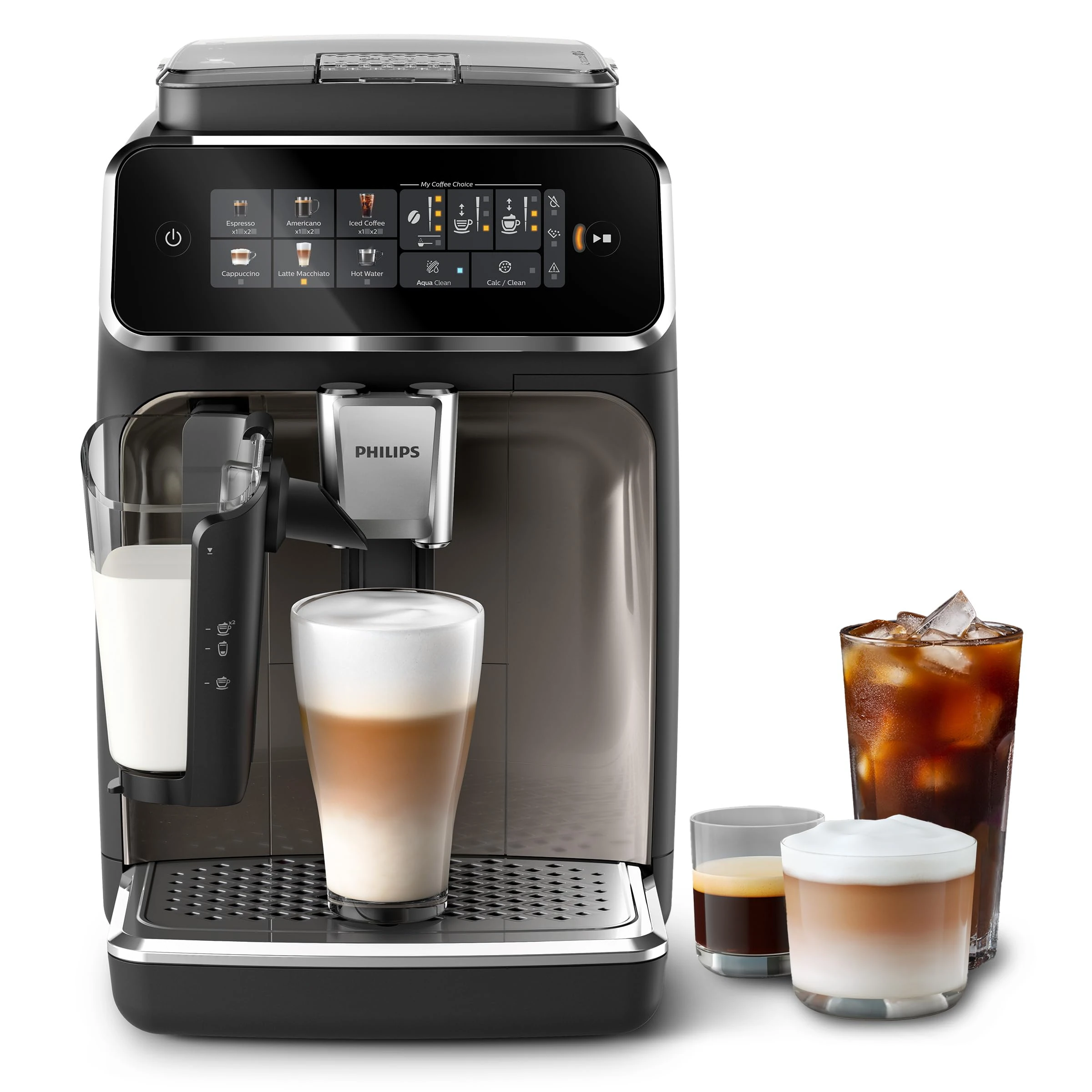 PHILIPS 3300 Series Bean to Cup Coffee Machine – 6 Hot & Iced drinks, LatteGo Milk Frother, Fastest-to-Clean, 40% Quieter, Ceramic Grinder, Fully Automatic Espresso & Cappuccino maker – EP3347/90