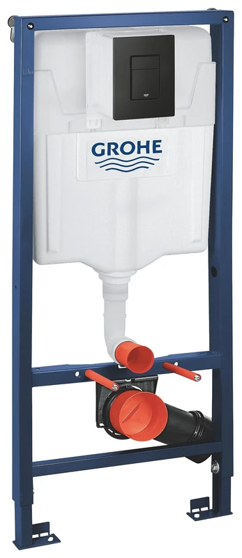 GROHE Solido 3-in-1 Set for Wall-Hung Toilet (Rapid SL Element Frame 1.13 m with Flushing Cistern GD 2 6 l - 9 l, Front Wall Brackets, Even Flush Plate in Matt Black), 388112430