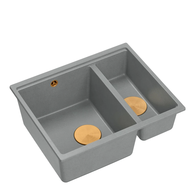 Quadron Logan 150 Kitchen Sink, 2-Chamber Sink, Dimensions: 55.5 x 46 x 22 cm, Cabinet Undermount from 60 cm (Grey + Copper PVD (Undermount Basin))
