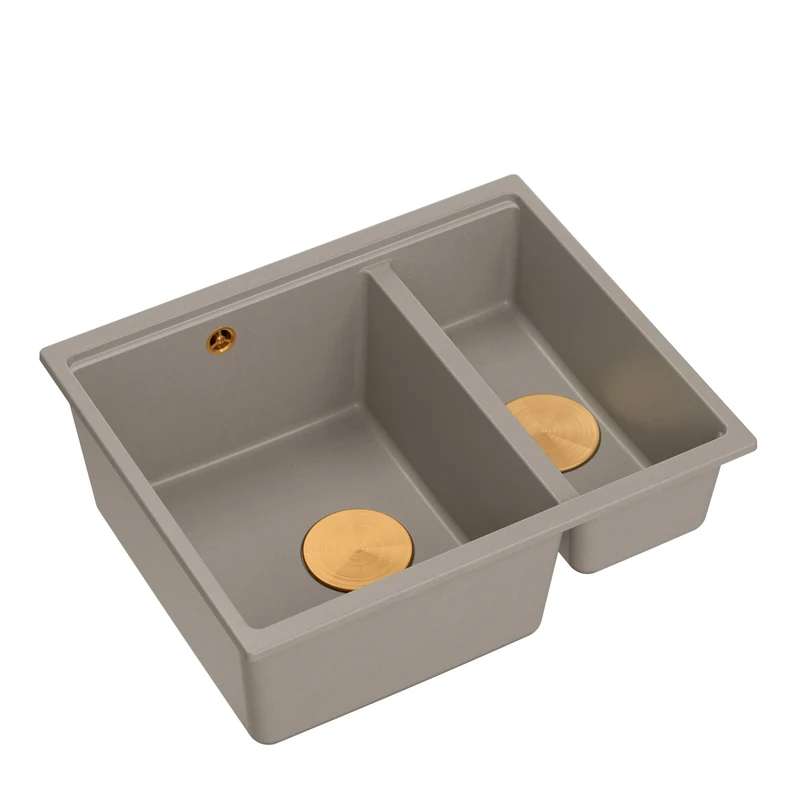 Quadron Logan 150 Kitchen Sink, 2-Chamber Sink, Dimensions: 55.5 x 46 x 22 cm, Cabinet Undermount from 60 cm (Soft Taupe + Copper PVD (Built-in Sink)