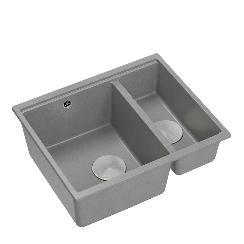 Quadron Logan 150 Kitchen Sink, 2-Chamber Sink, Dimensions: 55.5 x 46 x 22 cm, Cabinet Undermount from 60 cm (Grey + Steel (Built-in Sink))