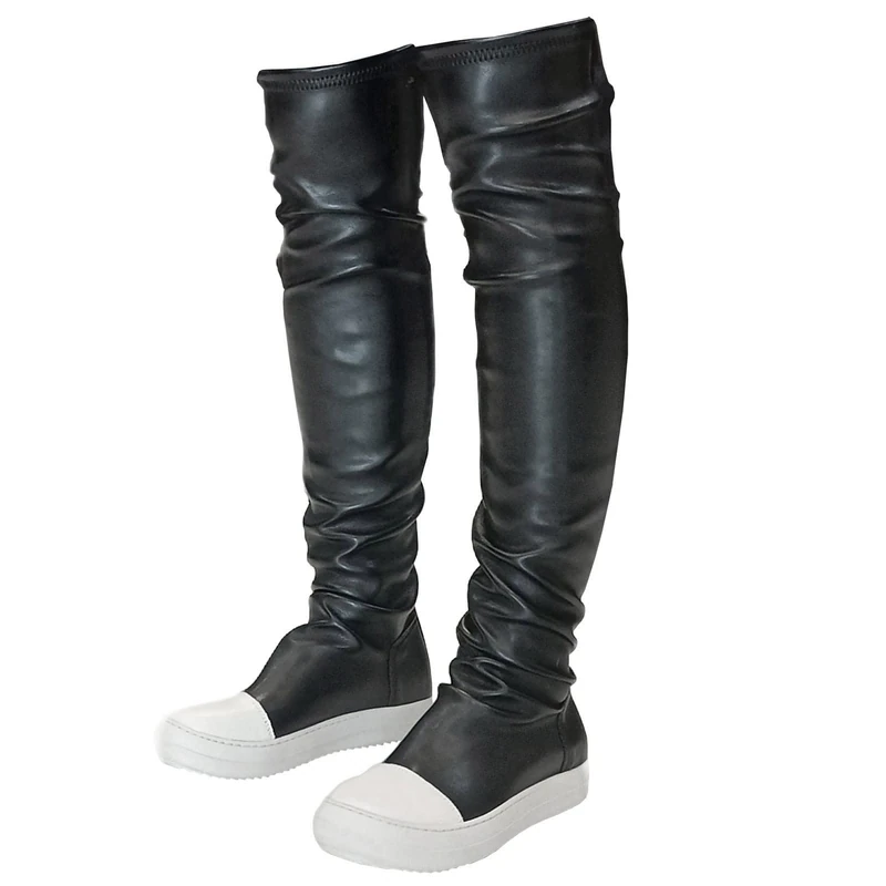 MOFEEDOUKA Thigh High Boots for Women Flat Over The Knee Round Toe Booties, Black, 9 UK