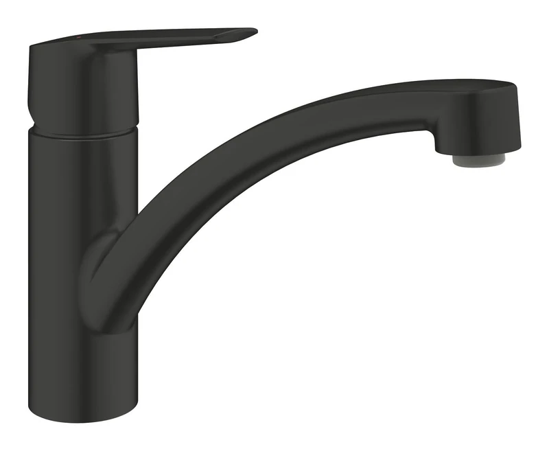 GROHE Start Kitchen Sink Mixer Tap (Low Spout, 140° Swivel Range, Temperature Limiter and Adjustable Quantity Limitation, Tails 3/8 Inch, Easy to Fit with GROHE QuickMount) Matt Black, 324412432