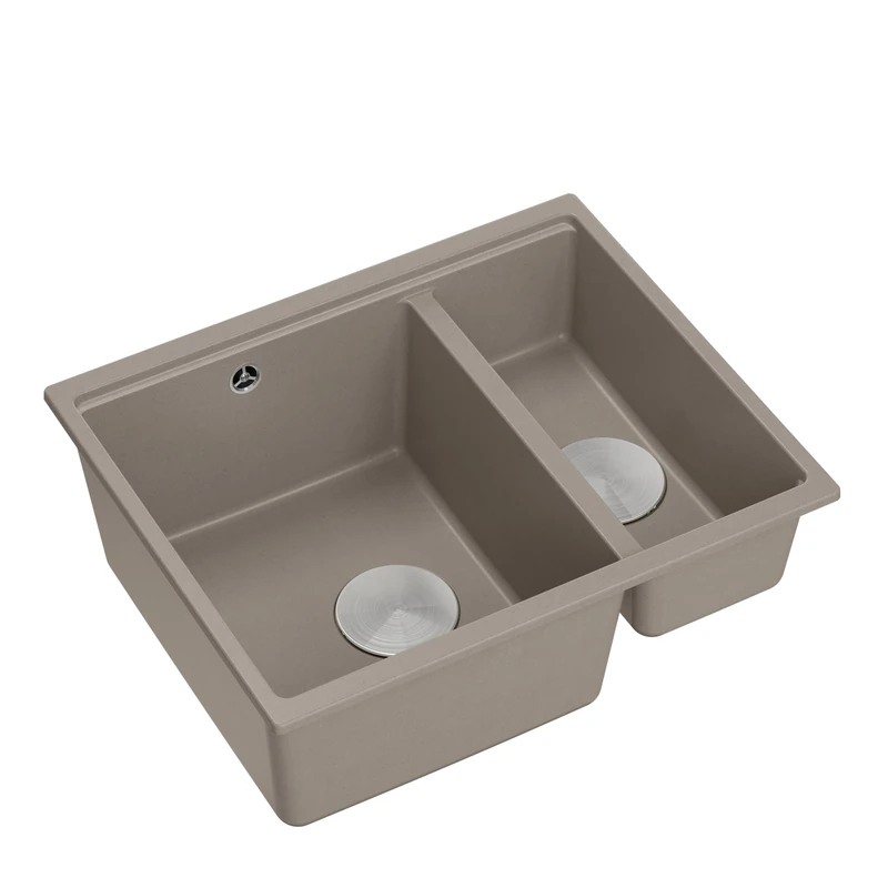 Quadron Logan 150 Kitchen Sink, 2-Chamber Sink, Dimensions: 55.5 x 46 x 22 cm, Cabinet Undermount from 60 cm (Soft Taupe + Steel (Undermount Basin))