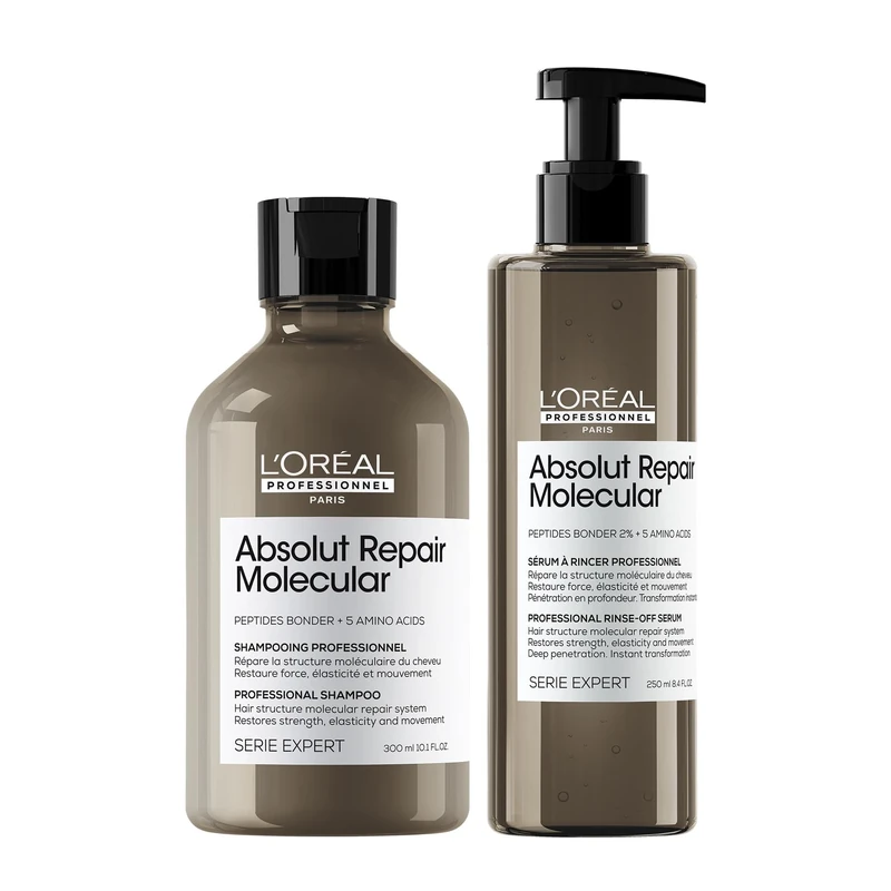 L’Oréal Professionnel Absolut Repair Molecular Sulphate Free Shampoo 300ml & Rinse Off Serum conditioner hair treatment, For Extremely Damaged Hair, Molecular Bond Repair, restore strength
