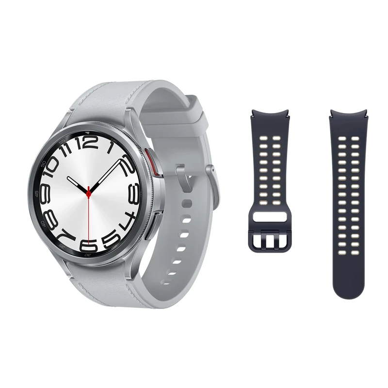 Samsung Galaxy Watch6 Classic Smart Watch, Fitness Tracker, LTE, 47mm, Silver with a Galaxy Official Extreme Sport Band (S/M), Graphite/Etoupe (UK Version)