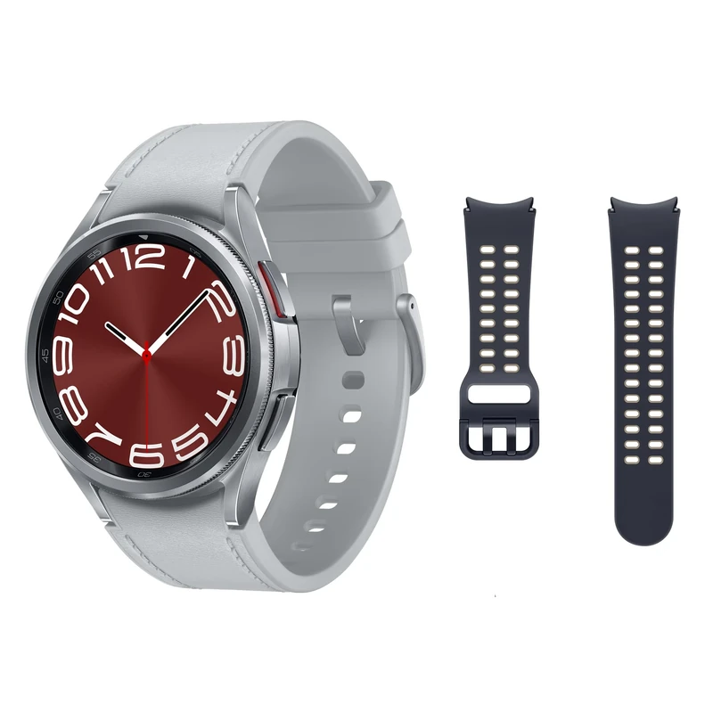 Samsung Galaxy Watch6 Classic Smart Watch, Fitness Tracker, Bluetooth, 43mm, Silver with a Galaxy Official Extreme Sport Band (S/M), Graphite/Etoupe (UK Version)