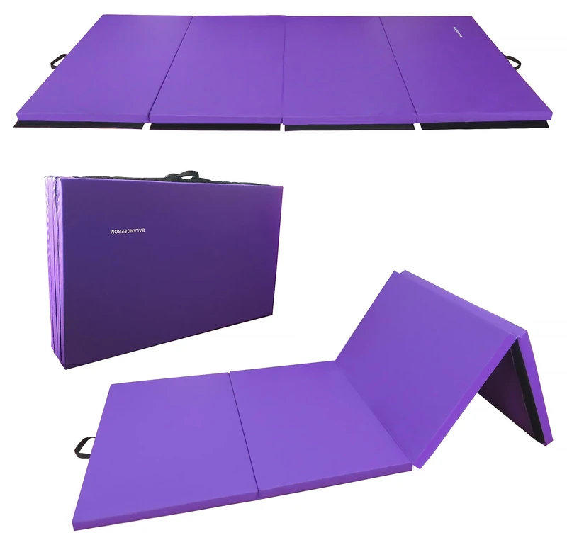 Signature Fitness All Purpose 4'x8'x2" Extra Thick High Density Anti Tear Gymnastics Gym Folding Exercise Aerobics Mats, Purple