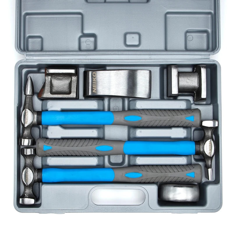 NEIKO 20730A Auto Body Repair Hammer and Dolly Set, Auto Body Repair Tools, 7-Piece Auto Body Hammer, Metal Forming Tools Set, Fender Roller Auto Body Tools and Equipment, Drop Forged Steel