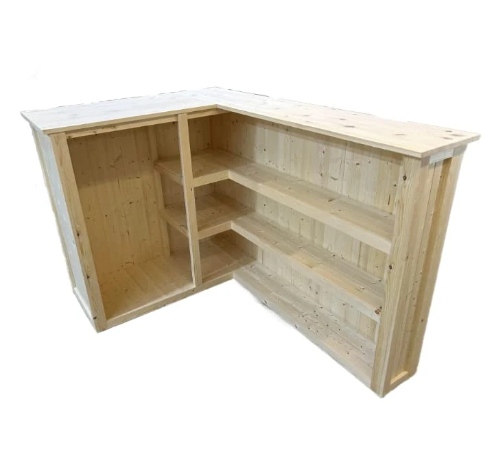 Fridge Adapted L Shaped Bar - Wooden Indoor & Outdoor Gin & Cocktail Bar - Man Cave Version 2 (Untreated, 140cm x 110cm x 102cm, Left)