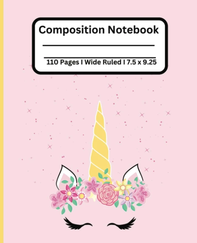 Cute Unicorn Composition Notebook I Wide-Ruled, 110 Pages; Pink and Gold; School Journal; Kids Handwriting Journal I Sparkle aesthetic