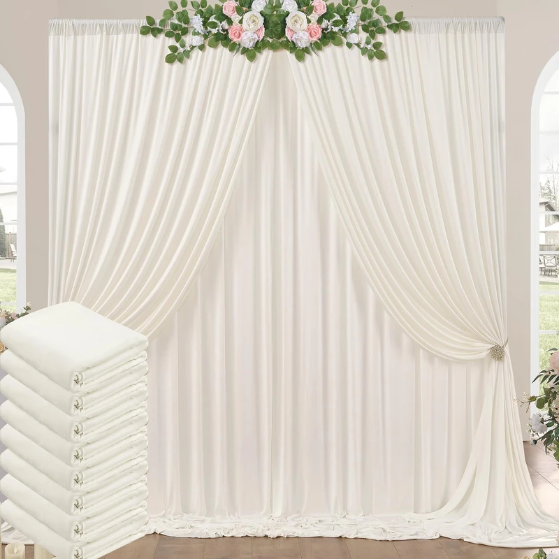 40ft x 10ft Wrinkle Free Ivory Backdrop Curtains for Parties, 8 Panels 5x10ft Polyester Ivory Backdrop Drapes for Wedding Birthday Photography Background Decoration - Image 1