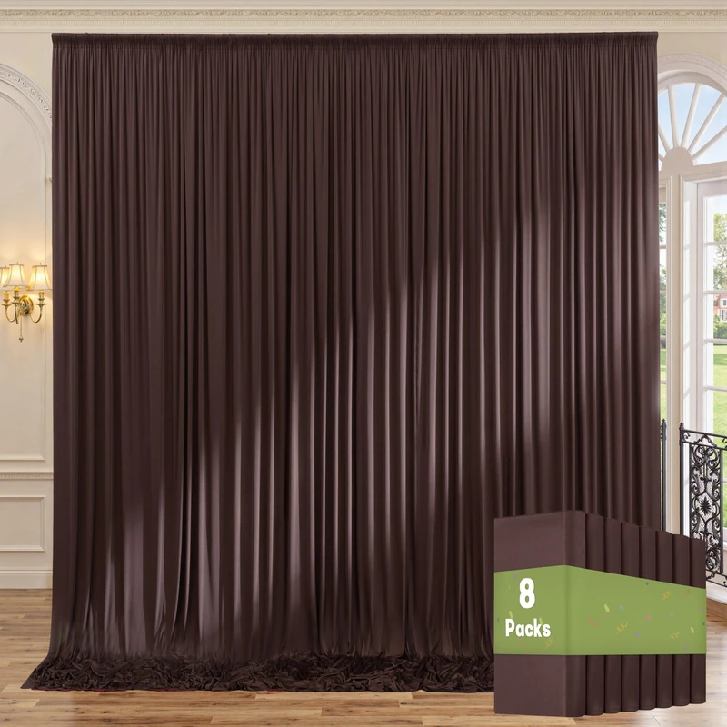 40ft x 10ft Wrinkle Free Brown Backdrop Curtains for Parties, 8 Panels 5x10ft Thick Fabric Backdrop Drapes for Wedding Party Background Birthday Decoration