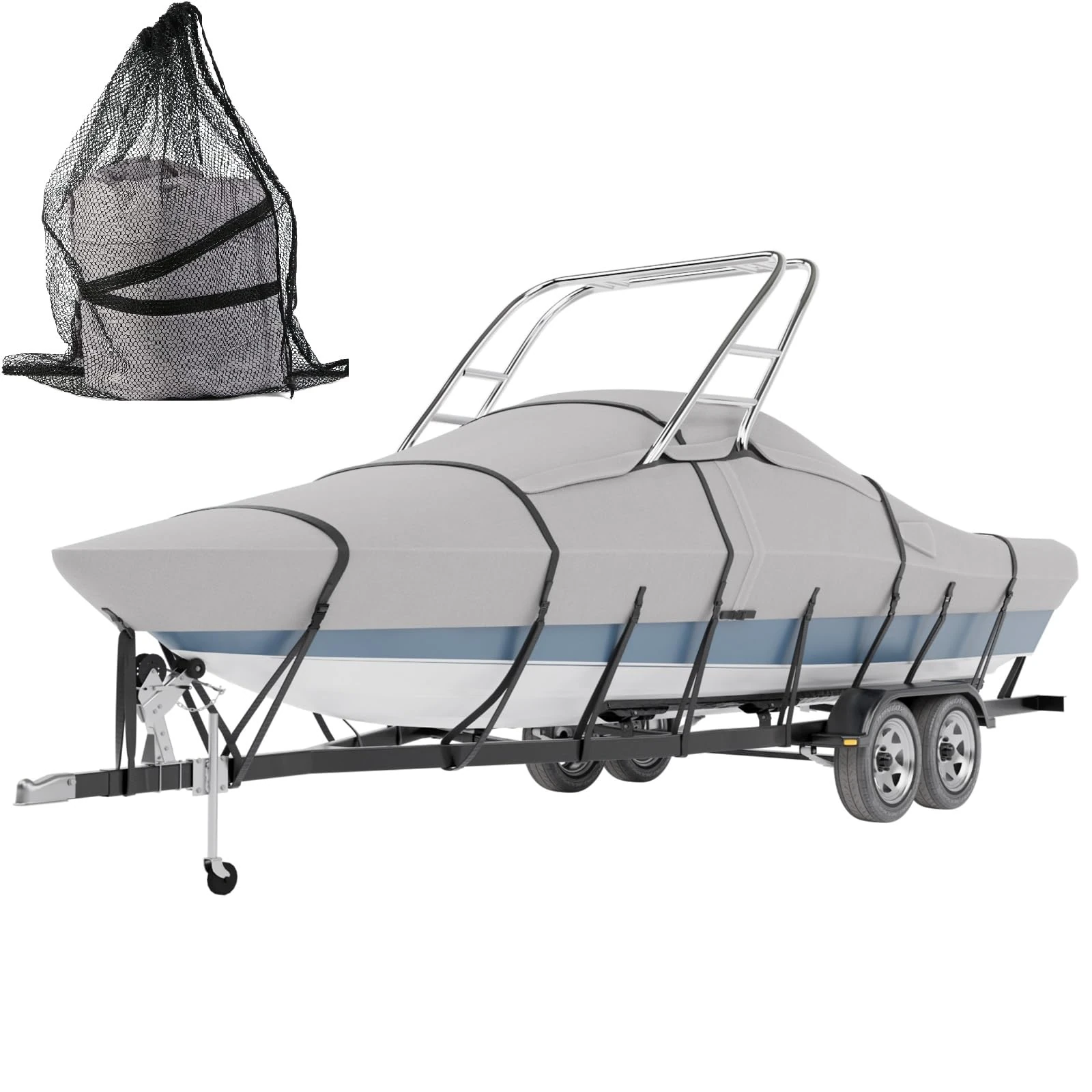 Tuszom 900D Wake Tower Boat Cover 100% Waterproof Marine Grade Polyester Canvas Trailerable Full Size Boat Cover for Wake Tower Boat