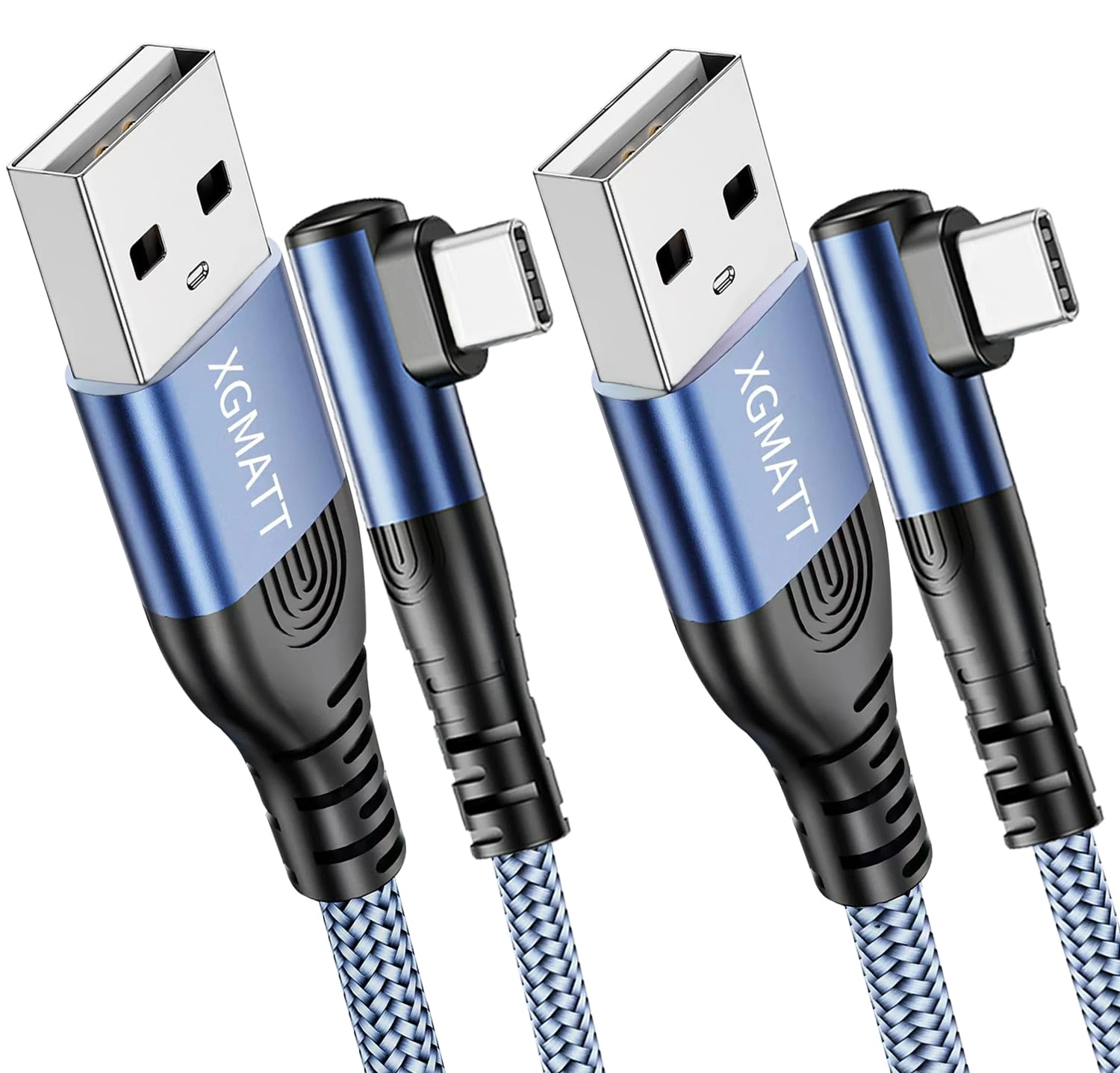XGMATT Type C Charger Cable 2M 2Pack, Right Angle Fast Charging, Nylon Braided Compatible Samsung S10 S9, Huawei P10, Google Pixel, LG, Blue