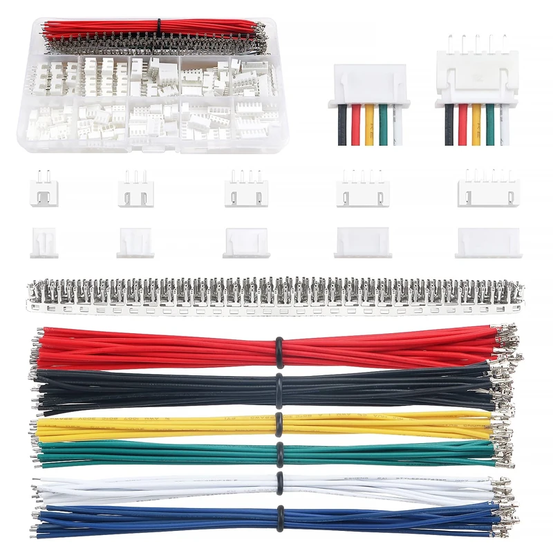 Lyeteung 420 PCS 2.54mm JST-XH Connector Kit, JST-XH 2/3/4/5/6 Pin Housing Female and Male Connector Plug, with 22AWG Pre-Crimped Cables Wire and Female Pin Crimp Terminal (Single)