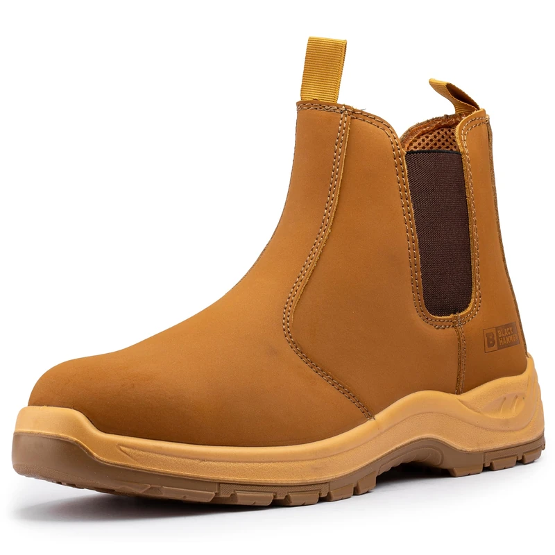 Black Hammer Mens Slip On Safety Boots Chelsea Work Shoes Brown Leather Steel Toe Cap Working Ankle Lightweight Footwear S3 SRC Alex (9 UK)
