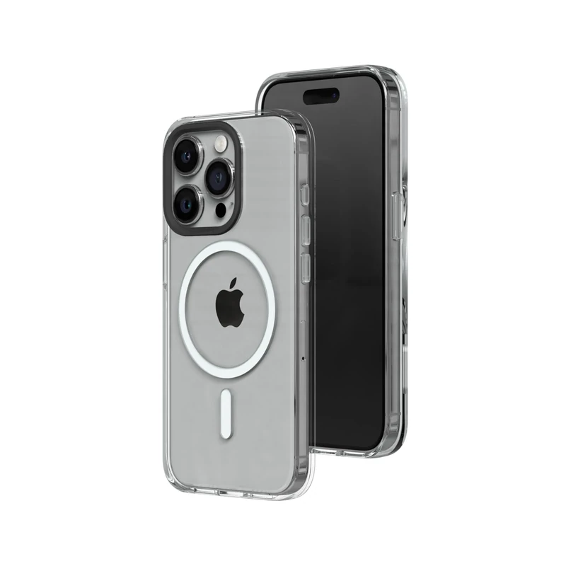 RHINOSHIELD Clear Case Compatible with Magsafe for [iPhone 15 Pro] | Superior magnetic, Advanced Yellowing Resistance, Crystal Clear, Protective and Customizable Clear Phone Case - Black Camera Ring