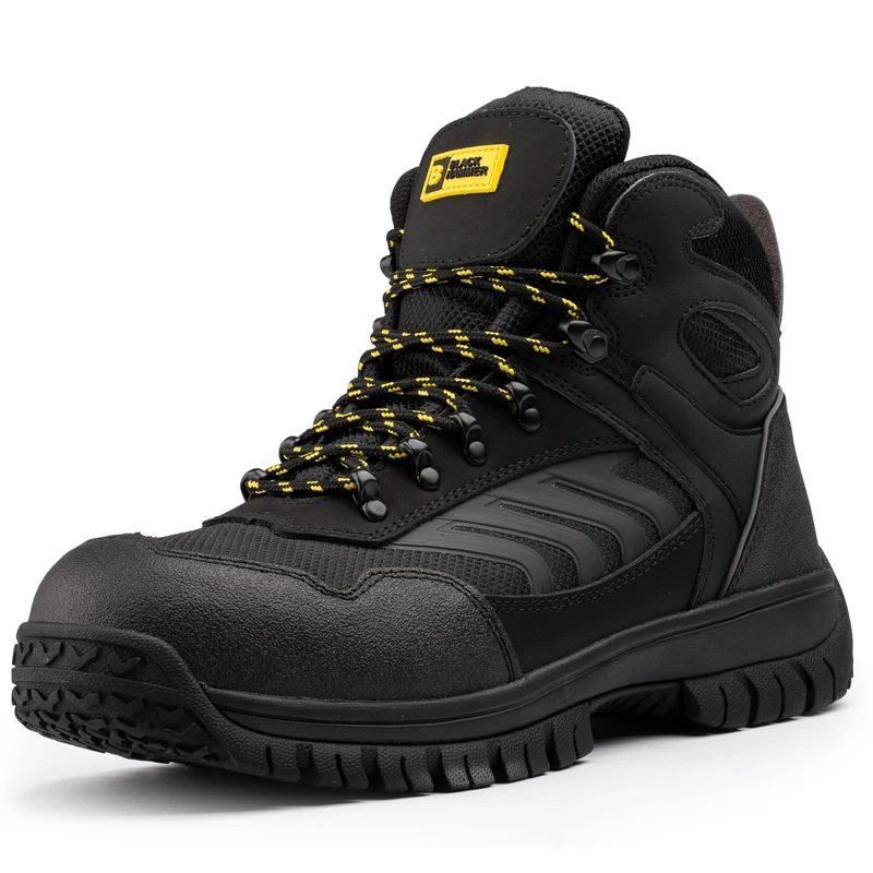 Black Hammer Steel Toe Cap and Heavy-duty Midsole Boots for Men Suede Leather S3 SRC Safety Work Shoes Slip and Water Resistant Footwear Ideal for Warehouse and Utility Beast (5 UK)