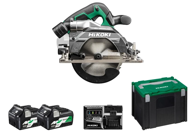 HIKOKI Akku Kreissäge C3606DB (36V, Akku 2,5 Ah, Brushless, Sägeblatt Ø: 165mm, Sägeblattboh. Ø: 20mm, Max.Sägeleistung. bei 90°: 66mm, Gehrungssch. von/bis: -5° bis 45°) Plus Zubehör im HSC IV Koffer