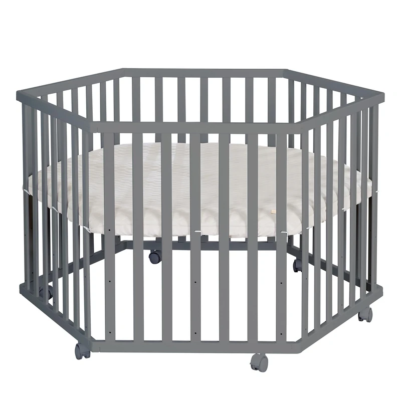 roba Hexagonal Wooden Playpen Anthracite - Mobile Baby Play Yard