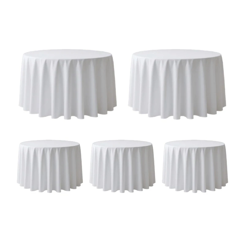 Surmente 5 Pack 132 Inch White Tablecloths for Round Tables