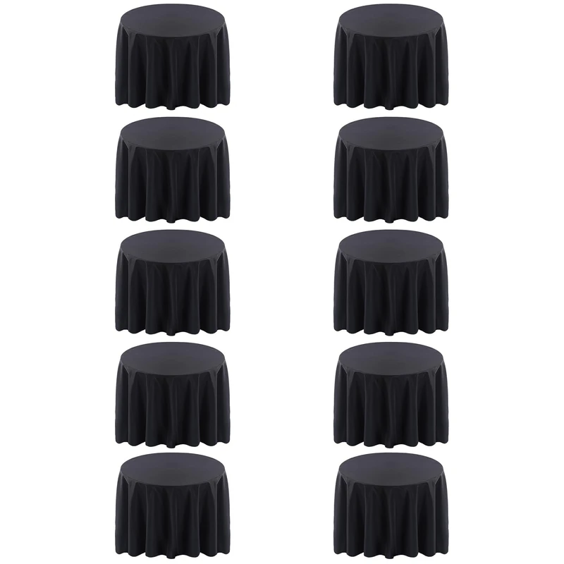 Surmente 10 Pack Black Tablecloth for Round Tables, 120-inch Round Table Cloths for Weddings, Banquets, or Restaurants