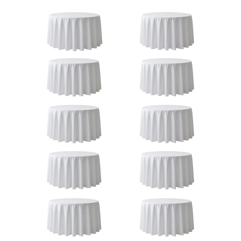 Surmente 10 Pack White Tablecloth for Round Tables, 120-inch Round Table Cloths for Weddings, Banquets, or Restaurants