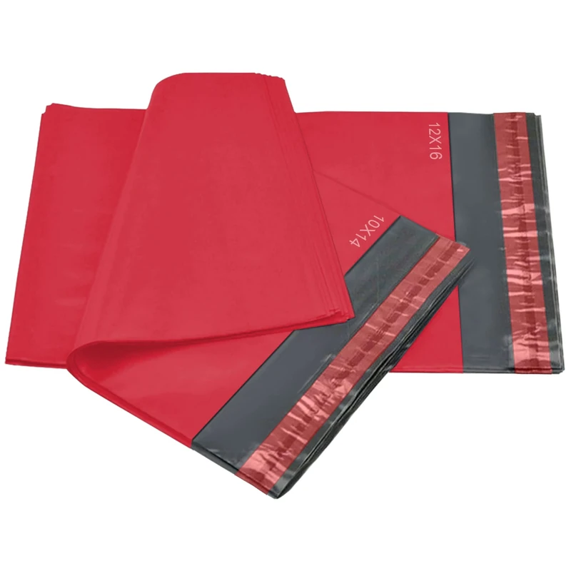 1000 Mixed Red Mailing Poly Postal Self Seal Bags 2 Sizes 500 from Each iSOUL Small to Large Mailing Bags Postage Packaging Assorted Mailers