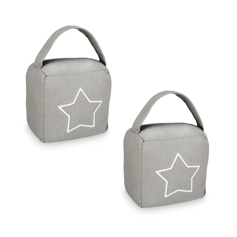 Relaxdays Set of 2 Doorstops, Star Motif, HxWxD: 13 x 13 x 8.5 cm, Free-standing Slam Brake, with Handle, Grey/White, Polyester