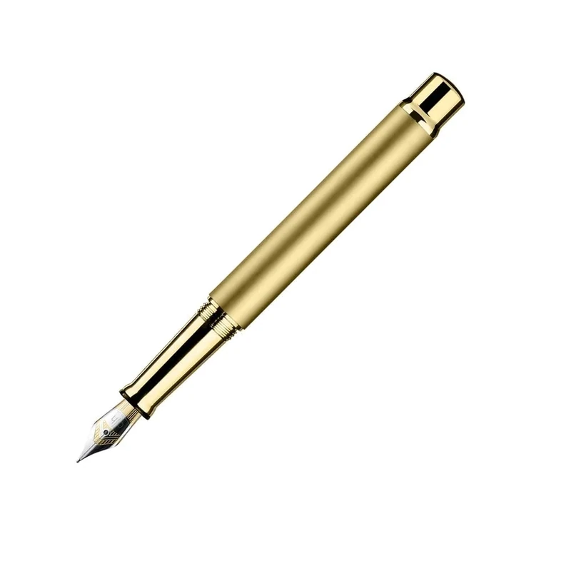 Otto Hutt Design 04 068-11624 Fountain Pen with Barrel Matte Yellow Gold Coated Cap and Fittings Shiny Yellow Gold Coated Nib Size B