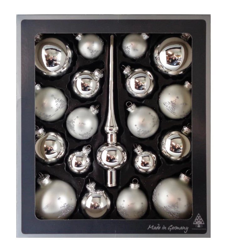 Thüringer Glasdesign - Bauble set made of glass including hanger and lace, gloss and matt, Christmas tree baubles, Christmas tree decorations, decoration