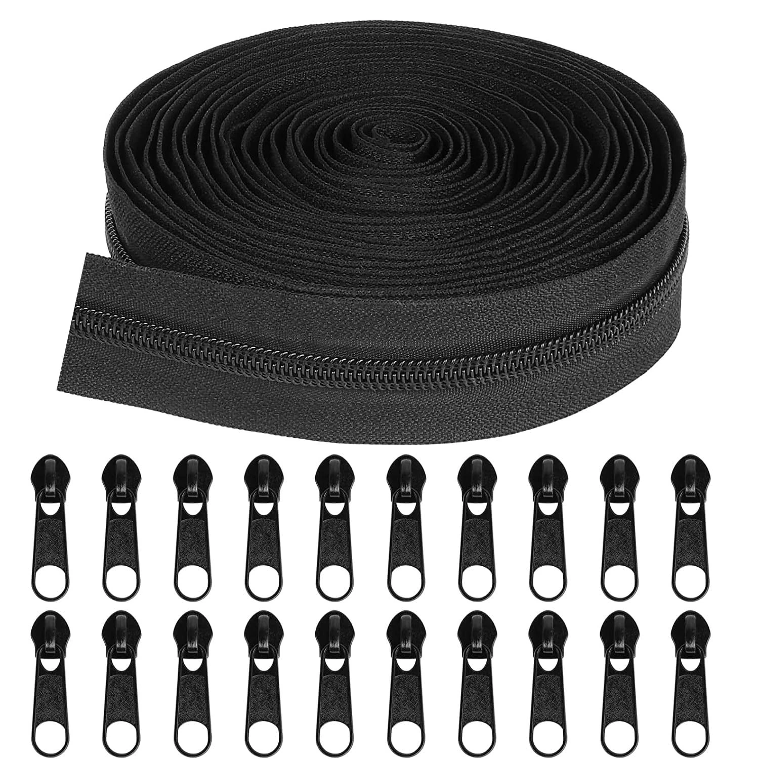 TBACW 5Yards Bulk Black Nylon Coil Zipper by The Yards - Replacement Sewing Zipper with 20PCS Sliders for DIY Craft Bags