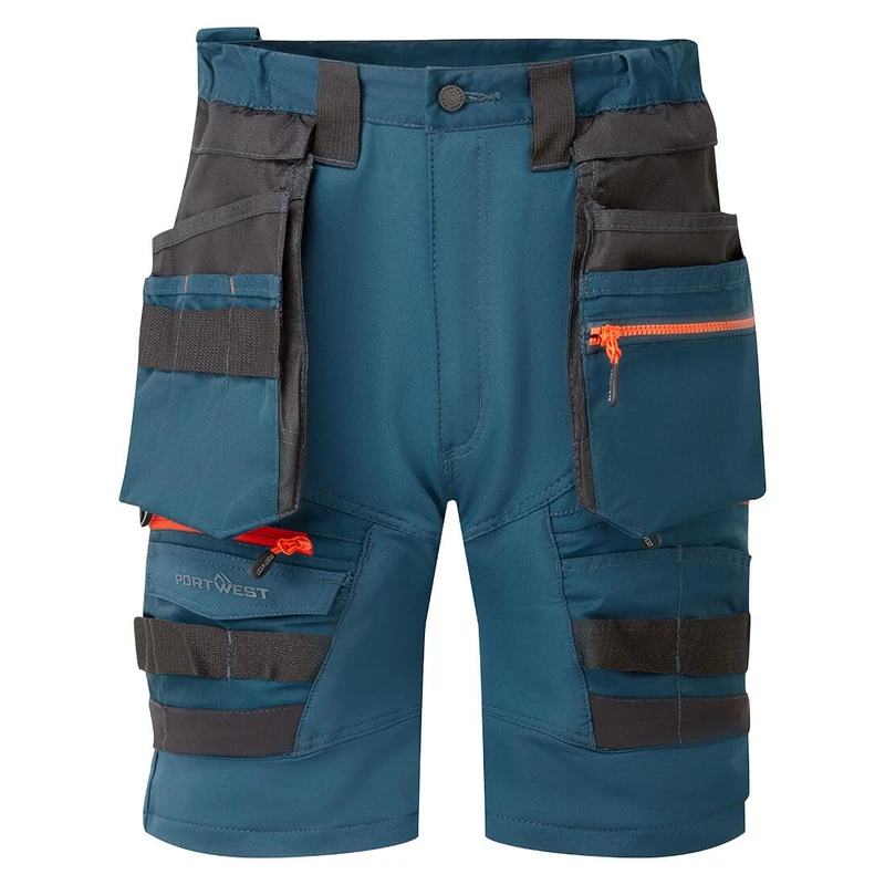 Portwest DX444 Men's DX4 Detachable Holster Pocket Stretch Work Shorts Metro Blue, 32
