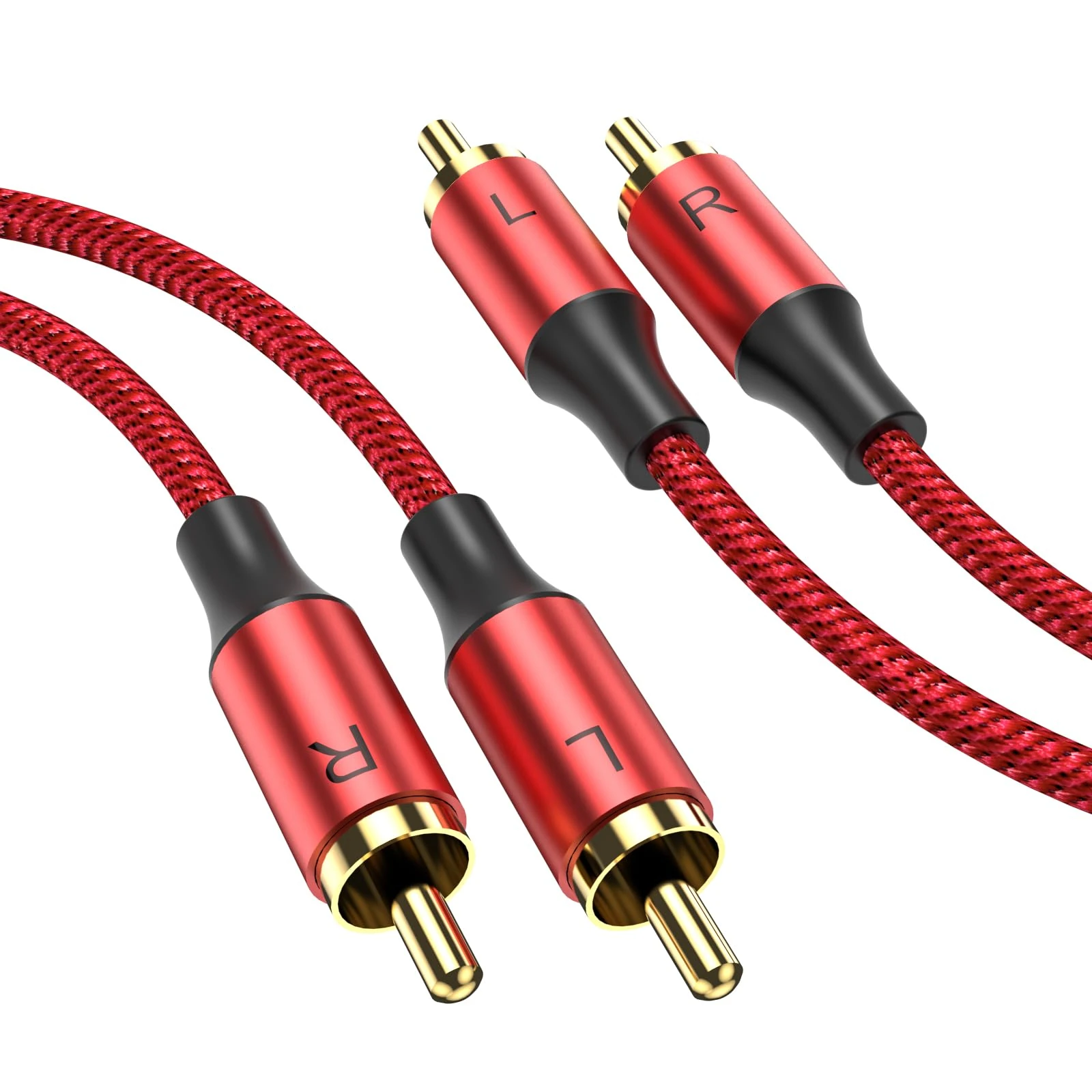 MOSWAG 2RCA Male to 2RCA Male Audio Cable - 6.6Ft/2M RCA Stereo Cord, Nylon Braided for Home Theater, HDTV, Amplifiers, Hi-Fi Systems, Car Audio, Speakers